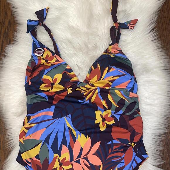 New CACHE COEUR Maternity MALIBU REVERSIBLE Floral & Solid ONE-PIECE SWIMSUIT XL - Picture 6 of 11